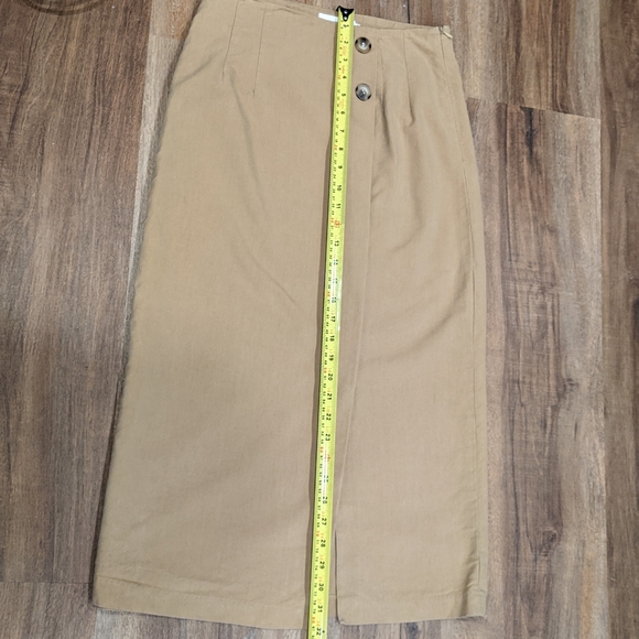 Korean Tan Brown Wrap Midi Skirt with Slit and Decorative Buttons Size S - Picture 11 of 12